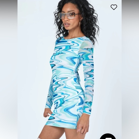 NWT PRINCESS POLLY- OPEN BACK DETAIL LONG SLEEVE MINI DRESS BLUE - Picture 4 of 4